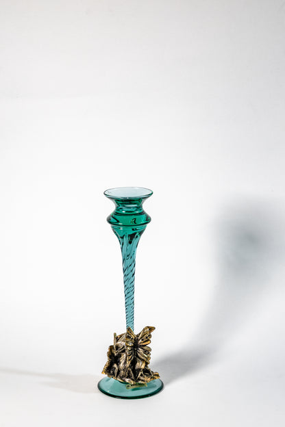 Vintage Glass & Metal Candle Holder