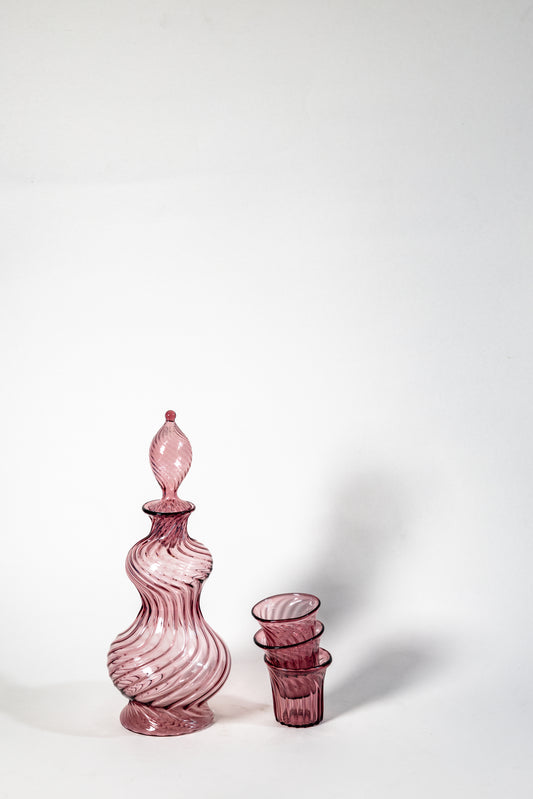 Lauscha Shot /Liqueur/Cordial Glasses Set+ Carafe – Ribbed Design, Vintage