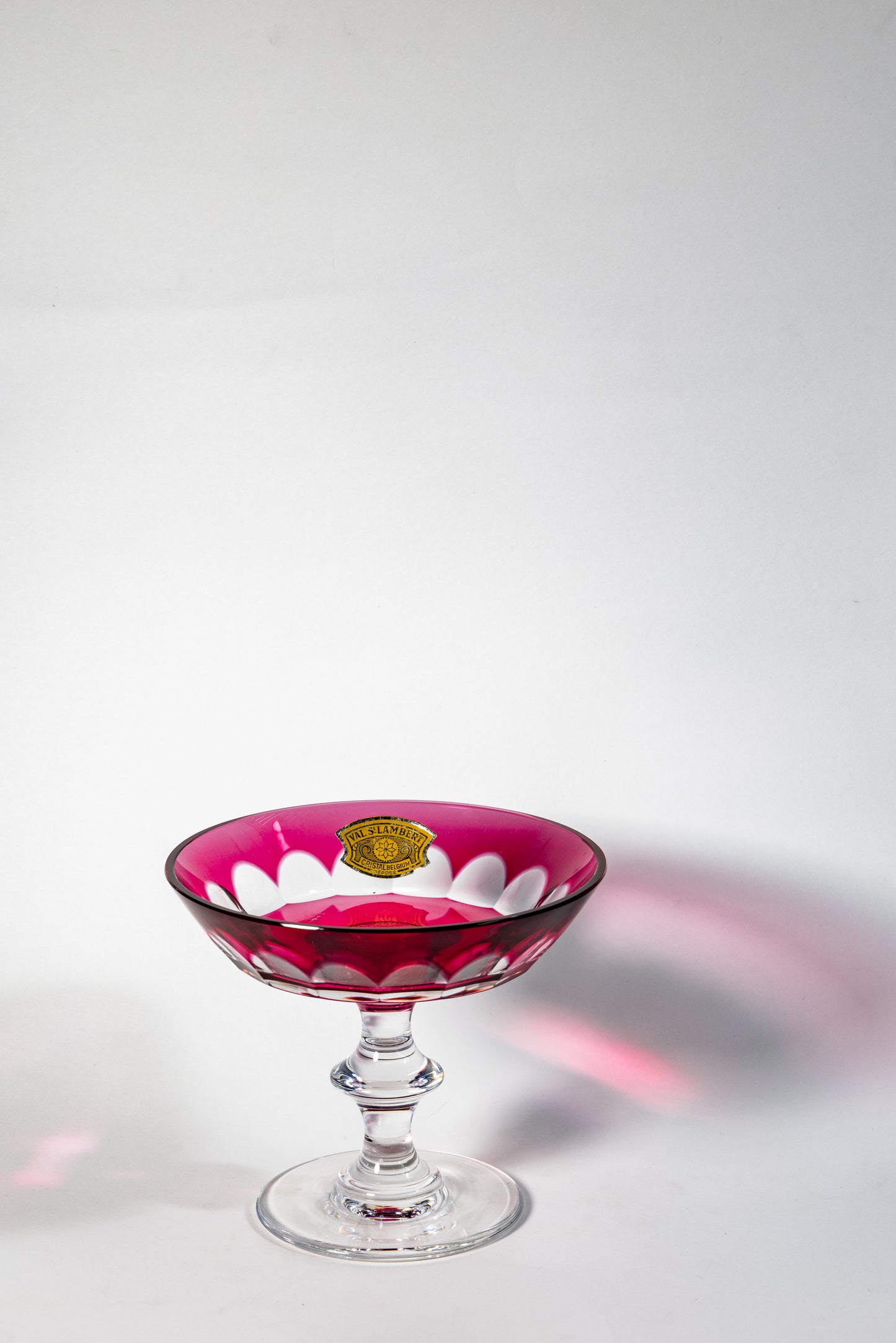 Val Saint Lambert Cranberry Cut Crystal Bowl – Timeless Weight and Clarity
