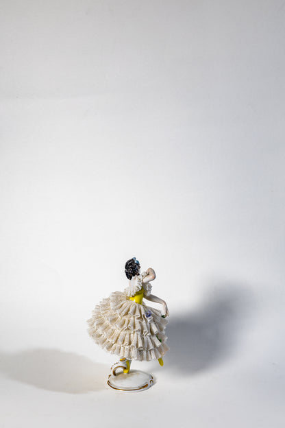 Ballerina in Yellow Bodice—porcelain lace figurine