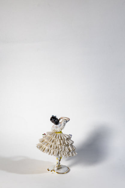 Ballerina in Yellow Bodice—porcelain lace figurine