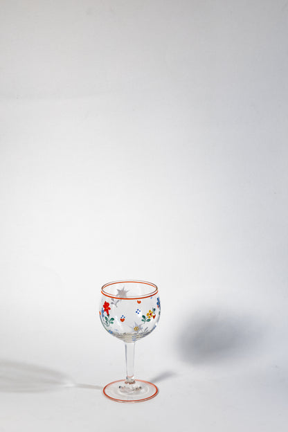 Hand-Painted German Glass Wine Goblet – 1960s Artful Details, Everyday Elegance