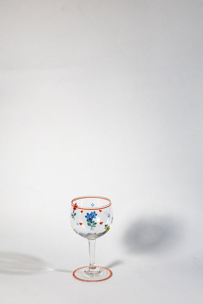 Hand-Painted German Glass Wine Goblet – 1960s Artful Details, Everyday Elegance
