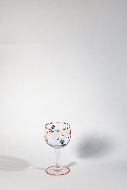 Hand-Painted German Glass Wine Goblet – 1960s Artful Details, Everyday Elegance