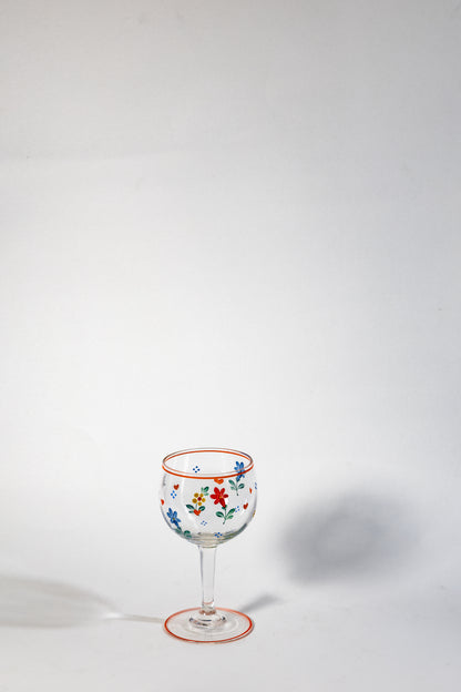 Hand-Painted German Glass Wine Goblet – 1960s Artful Details, Everyday Elegance