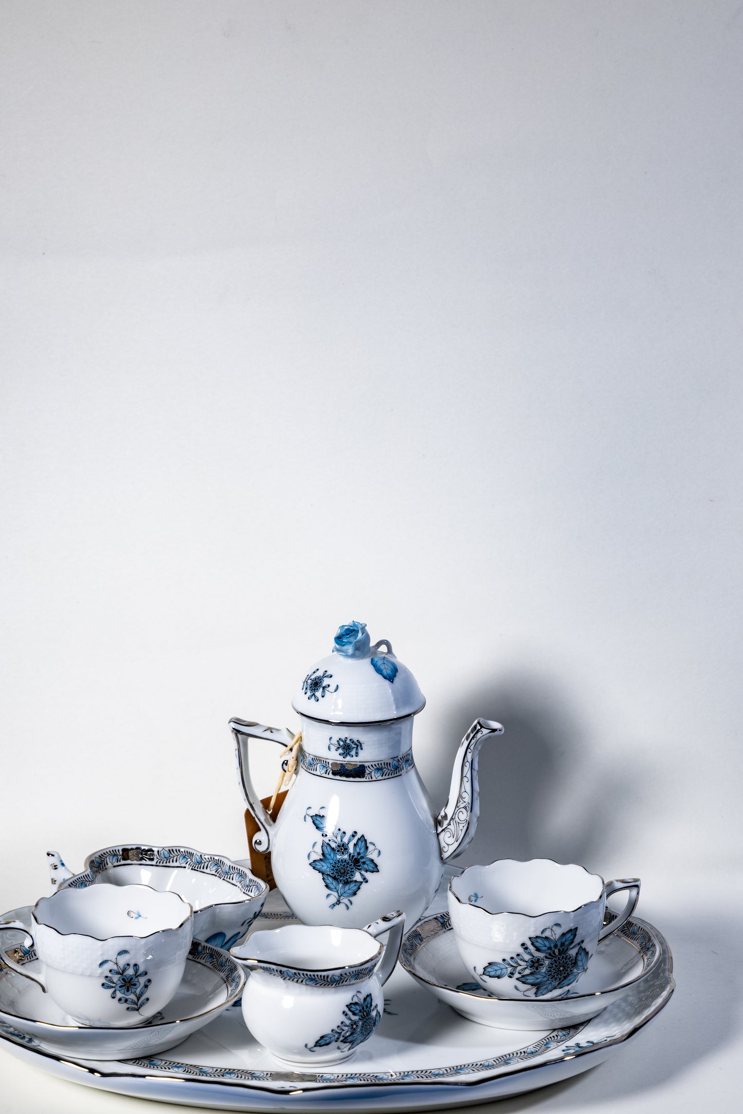 Herend Apponyi Mocha Set for Two – Hand-Painted with Silver Trim, Rare Color Variant