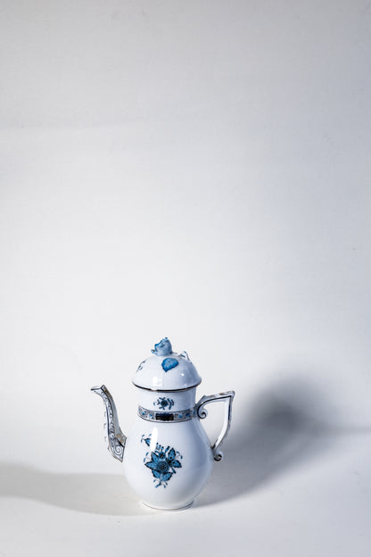 Herend Apponyi Mocha Set for Two – Hand-Painted with Silver Trim, Rare Color Variant