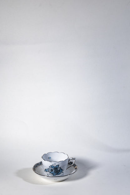 Herend Apponyi Mocha Set for Two – Hand-Painted with Silver Trim, Rare Color Variant