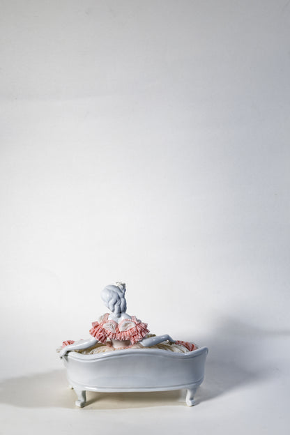 Germany Volksstedt Lace Porcelain Figurine – Seated Lady on Settee· Rococo Revival Elegance