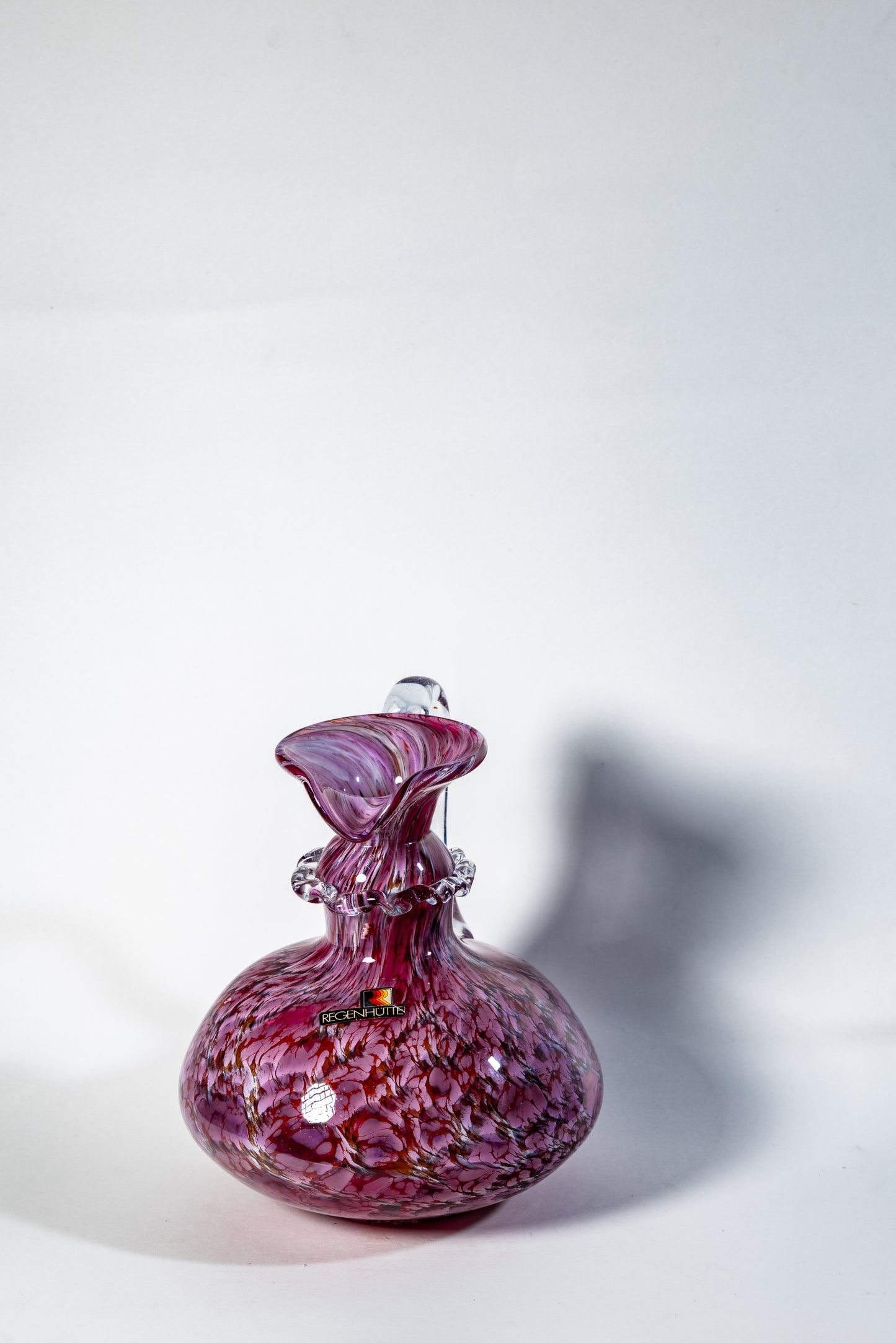 Murano-Style Fuchsia Glass Vase with Handle