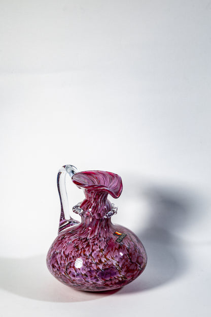 Murano-Style Fuchsia Glass Vase with Handle