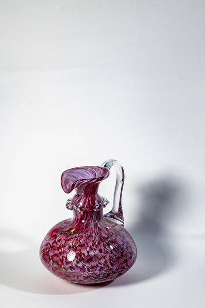 Murano-Style Fuchsia Glass Vase with Handle