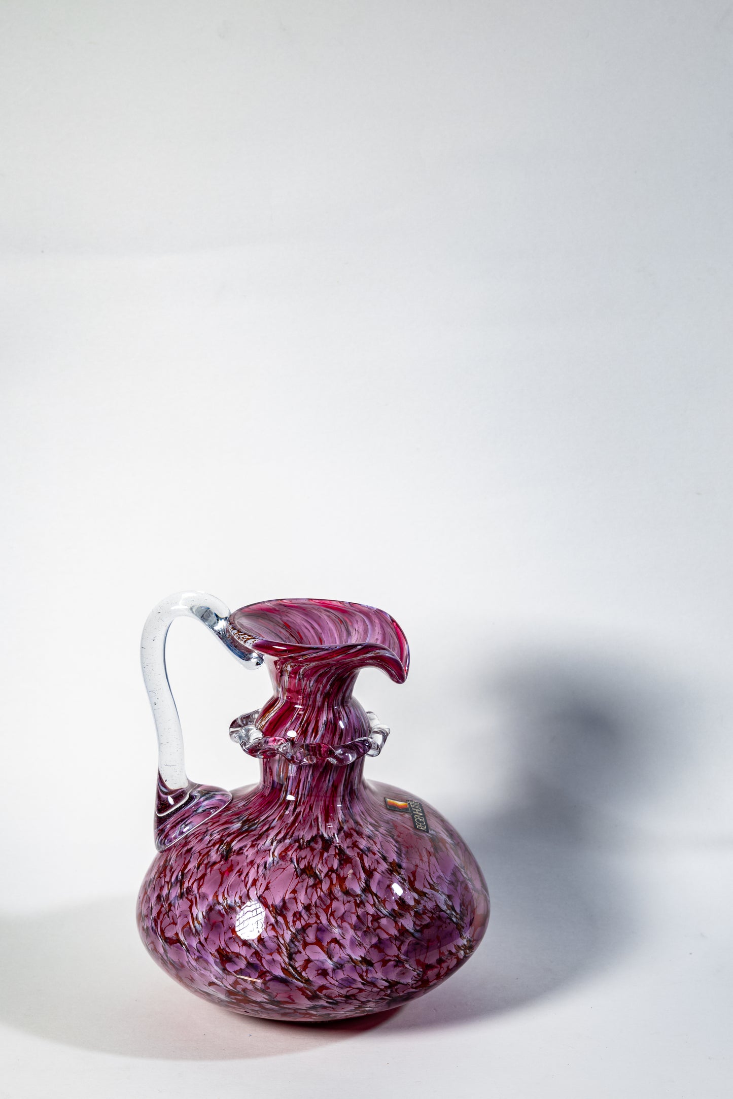 Murano-Style Fuchsia Glass Vase with Handle