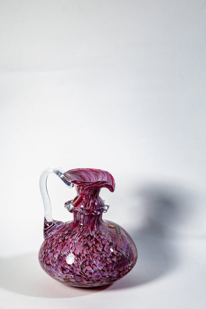 Murano-Style Fuchsia Glass Vase with Handle