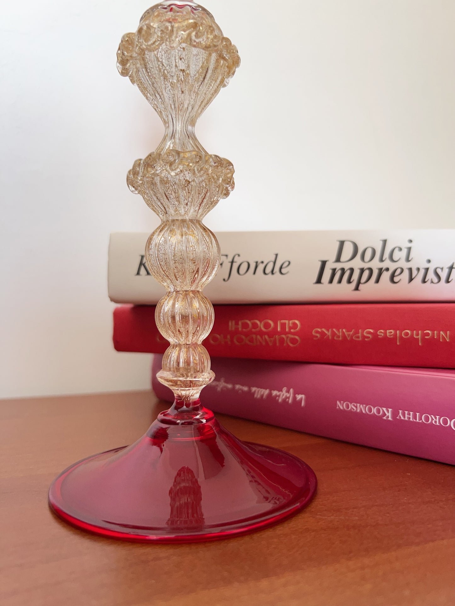 Murano Red Hand-Blown Glass Candle Holder (Signed)