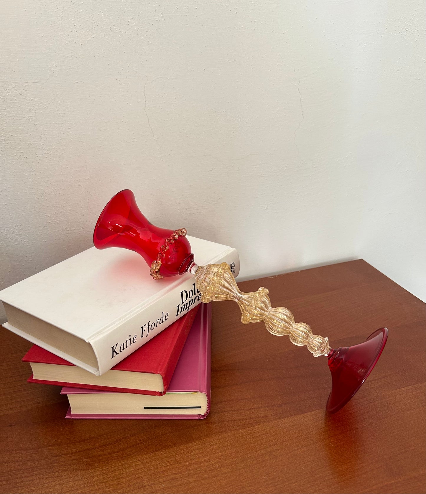 Murano Red Hand-Blown Glass Candle Holder (Signed)